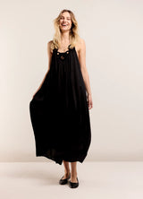 Black Halter Dress in Viscose Satin