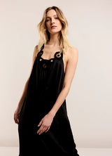 Black Halter Dress in Viscose Satin