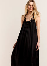 Black Halter Dress in Viscose Satin