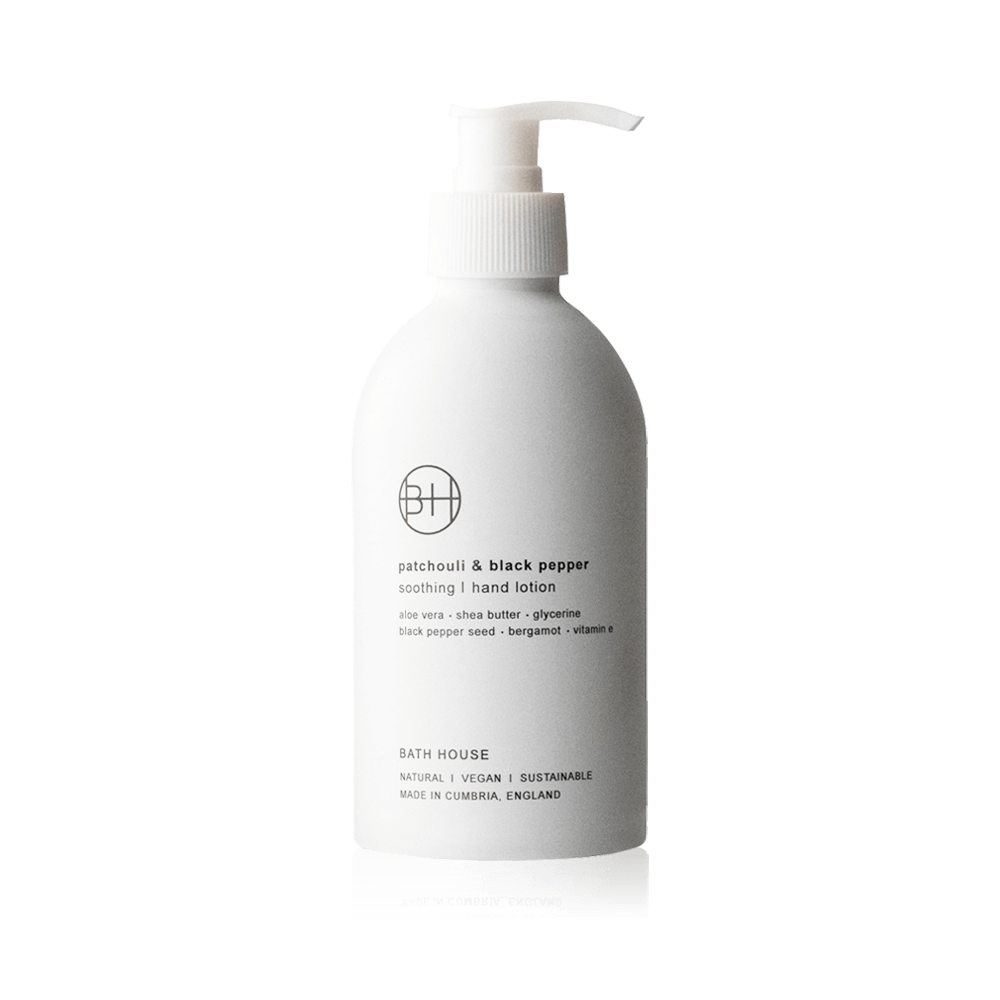 Patchouli and Black Pepper Hand Lotion in 300ml Aluminium Bottle