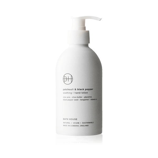Hand Lotion in 300ml Aluminium Bottle in Patchouli and Black Pepper