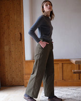 Harper Wide Leg Day Trousers in Olive Needlecord