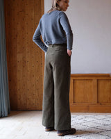 Harper Wide Leg Day Trousers in Olive Needlecord