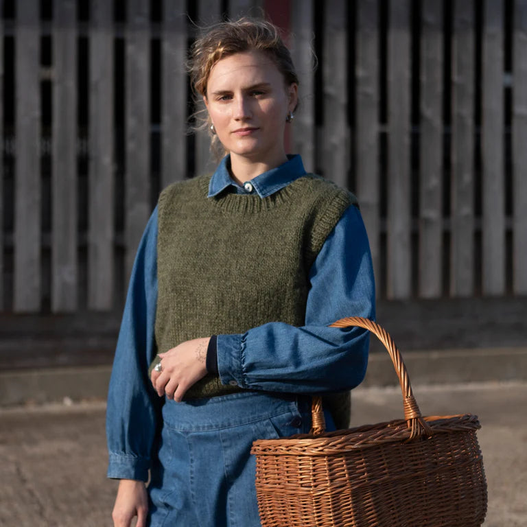 Heather Knitted Vest in 90% Wool and Mohair in Moorland Green