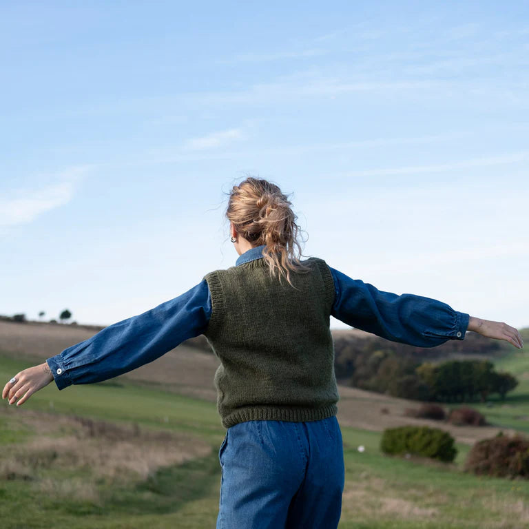 Heather Knitted Vest in 90% Wool and Mohair in Moorland Green