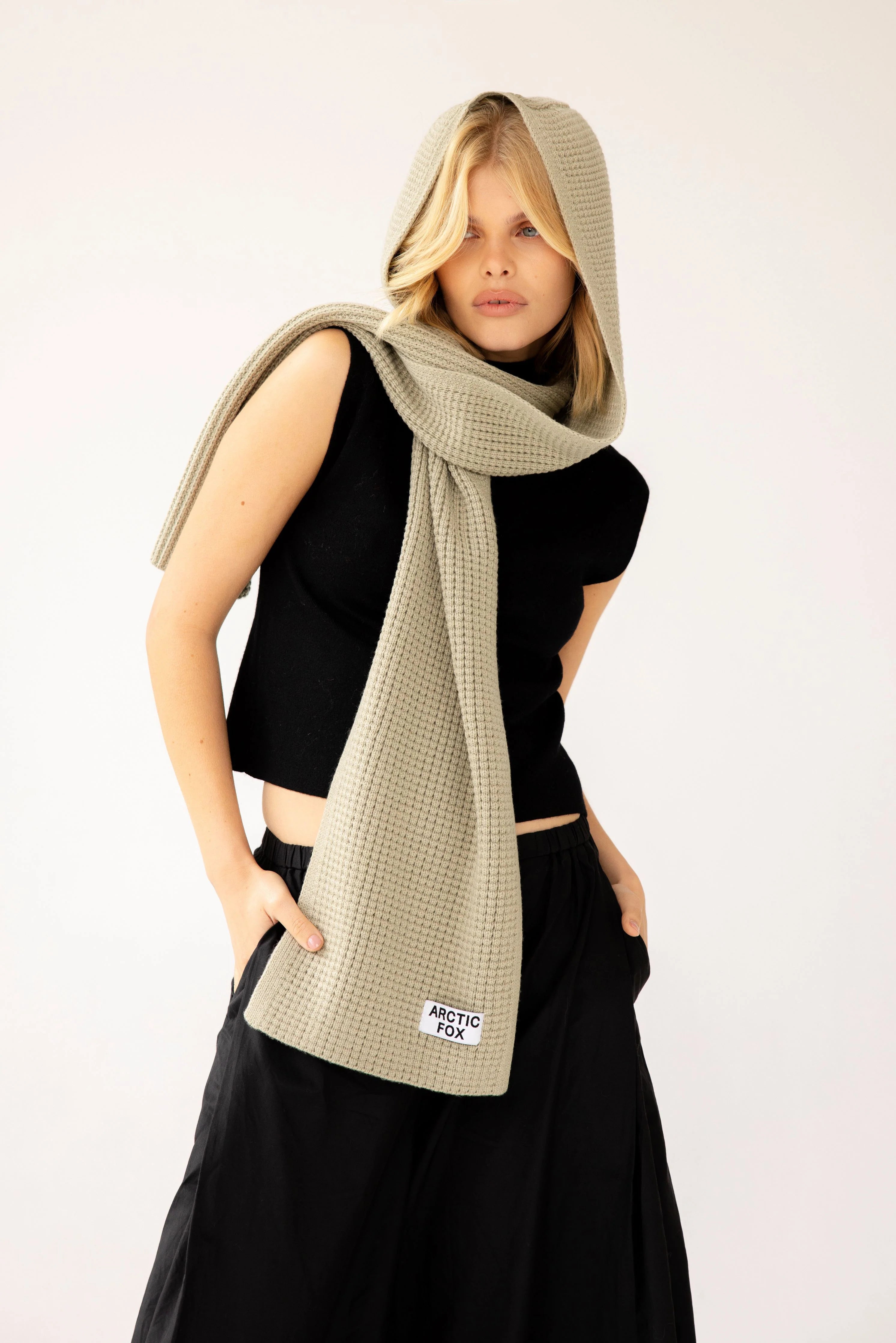 The Recycled Bottle Hooded Scarf in Arctic Grey