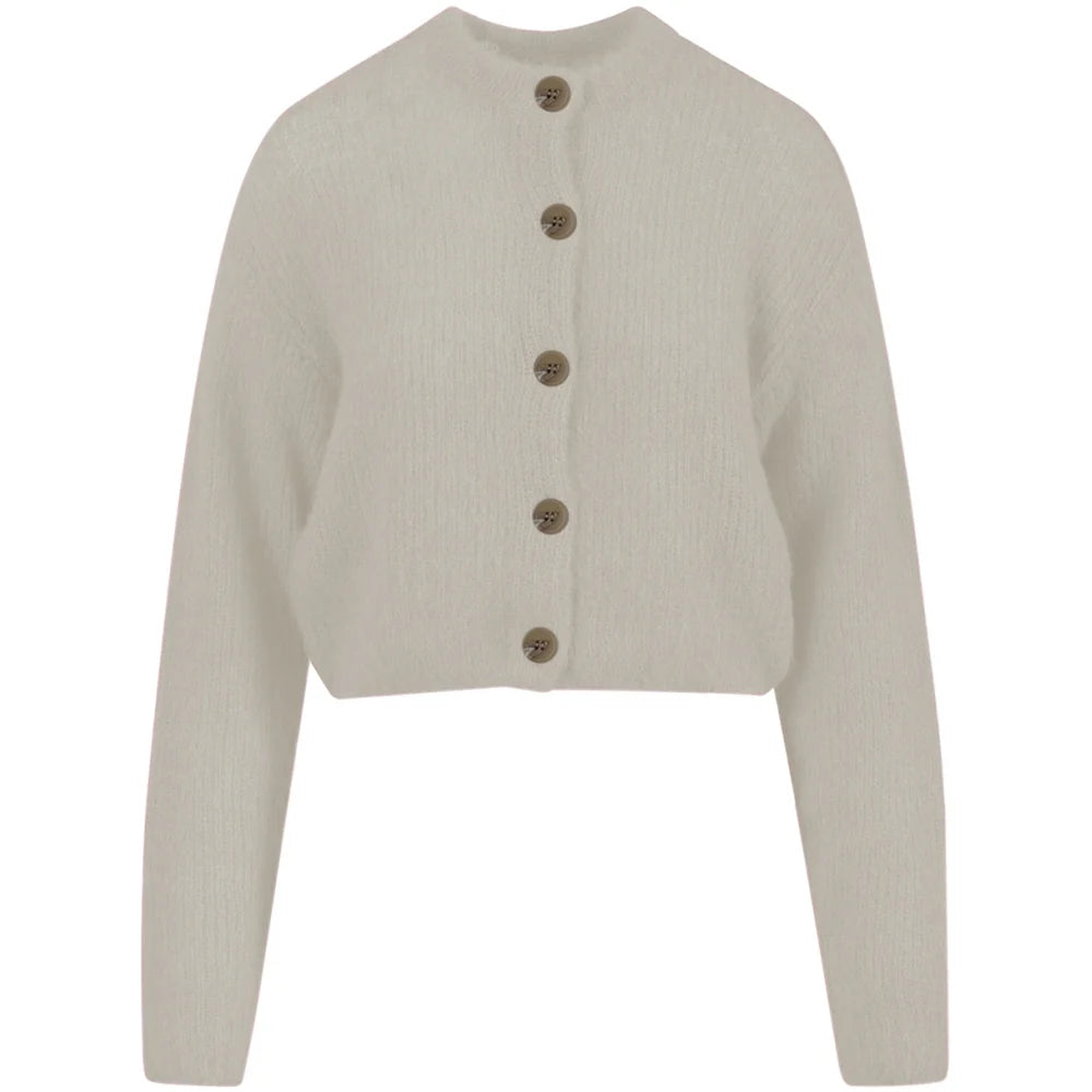 Pre Loved Cropped Knit Cardigan in Cream