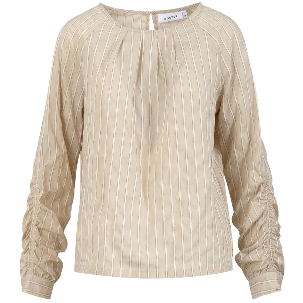Shirt with Elastic on Sleeve - Vanilla/White Stripe