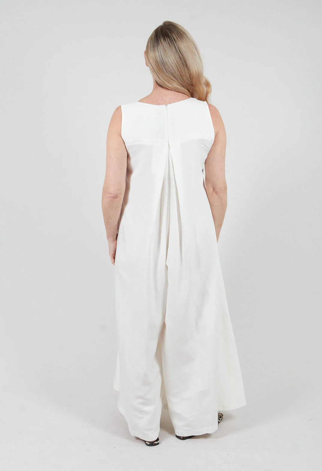 Sleeveless Linen Jumpsuit in Off White