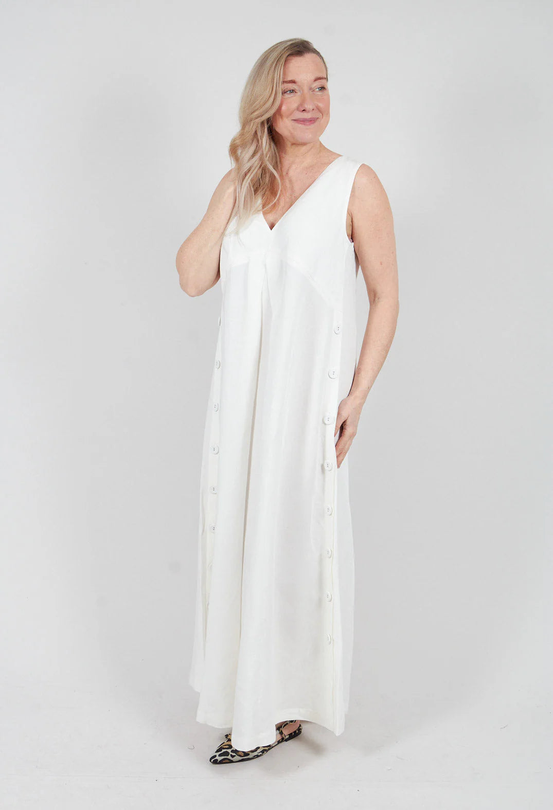Sleeveless Linen Jumpsuit in Off White