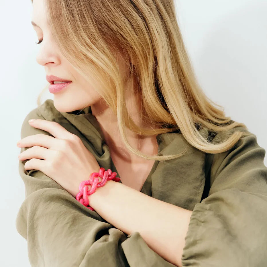 Vanessa Baroni Flat Chain Bracelet Raspberry Marble