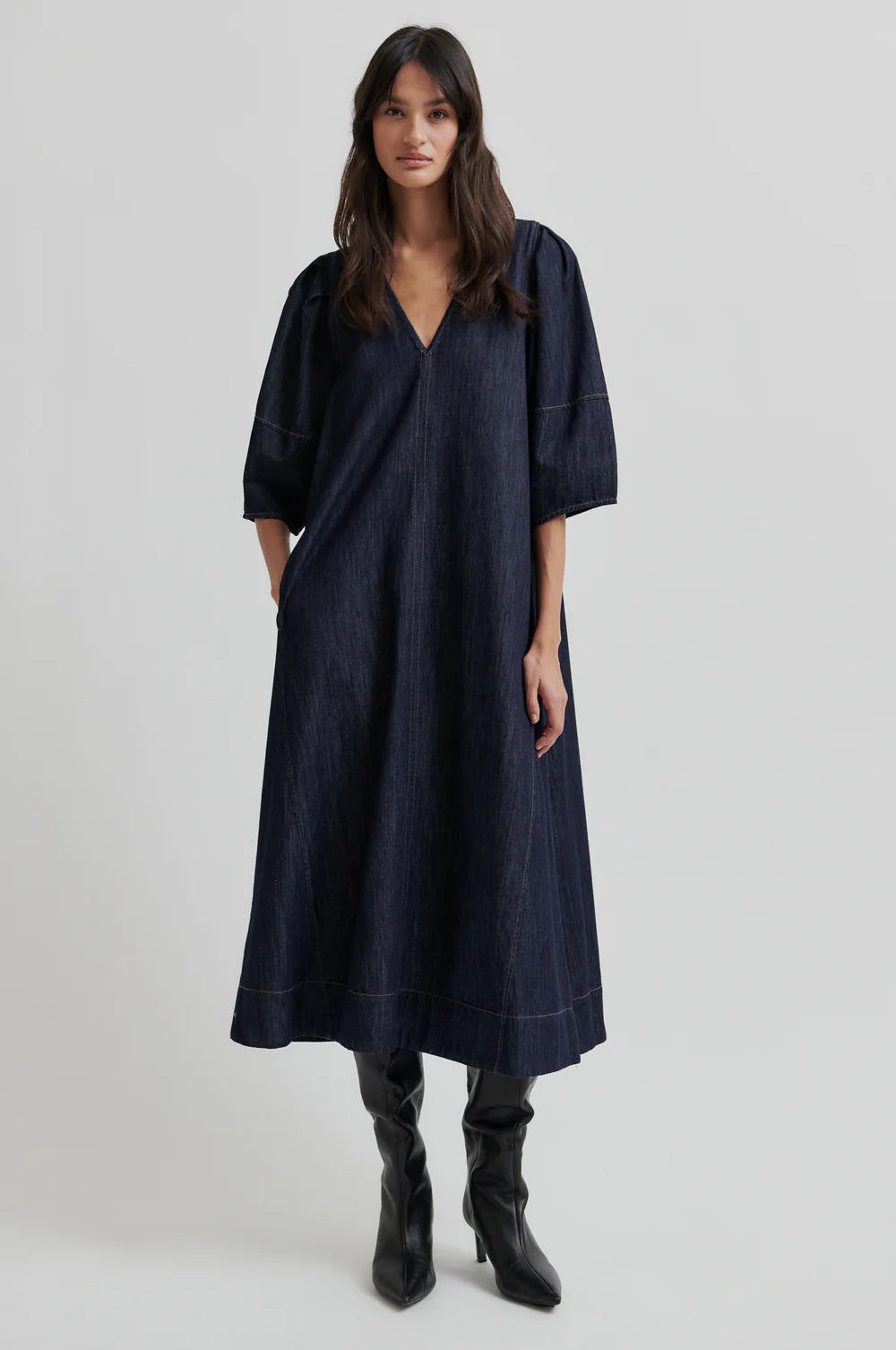 Second Female Dera Denim dress in dark blue denim