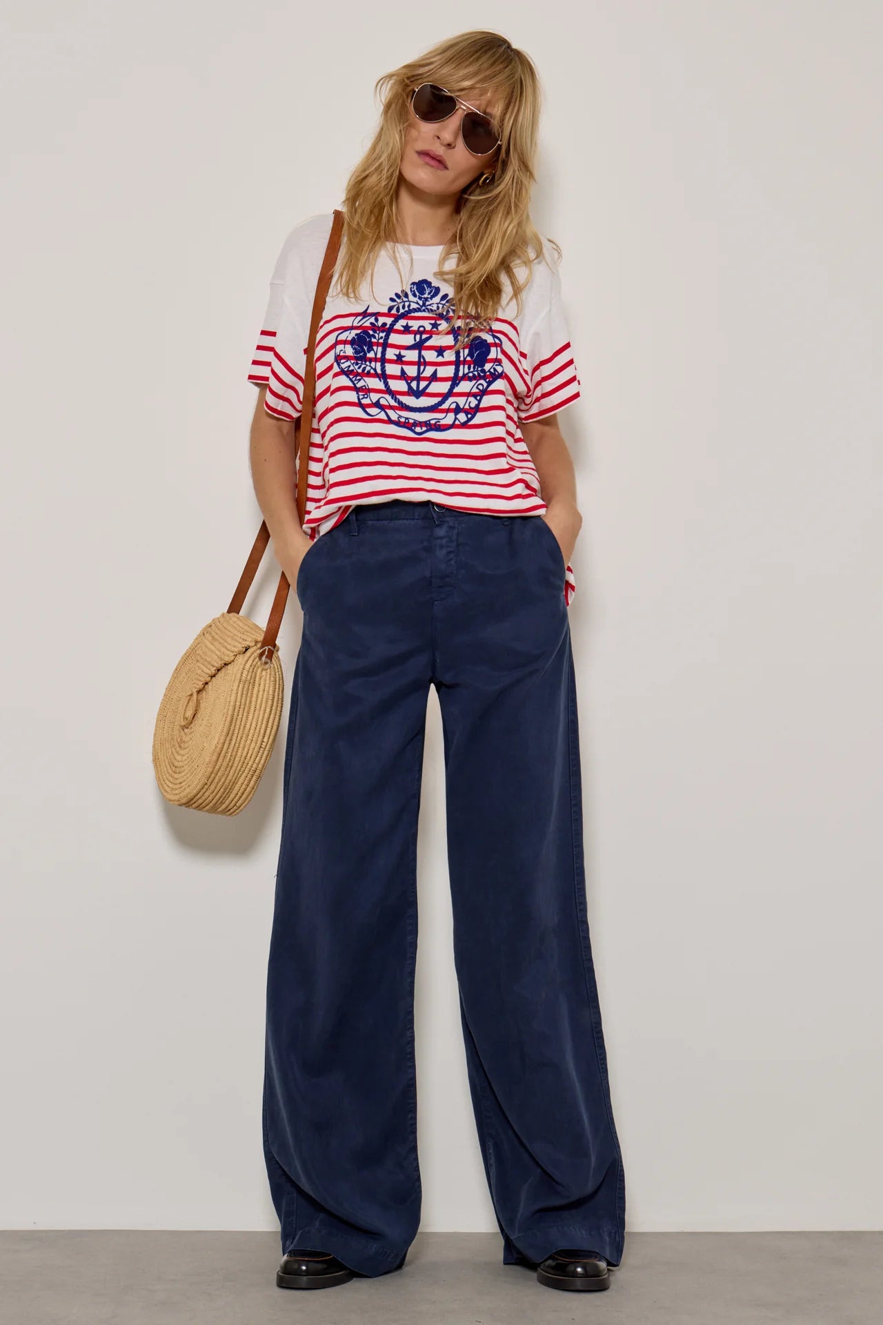 Leika 100% Cotton Wide Leg Trousers in Navy