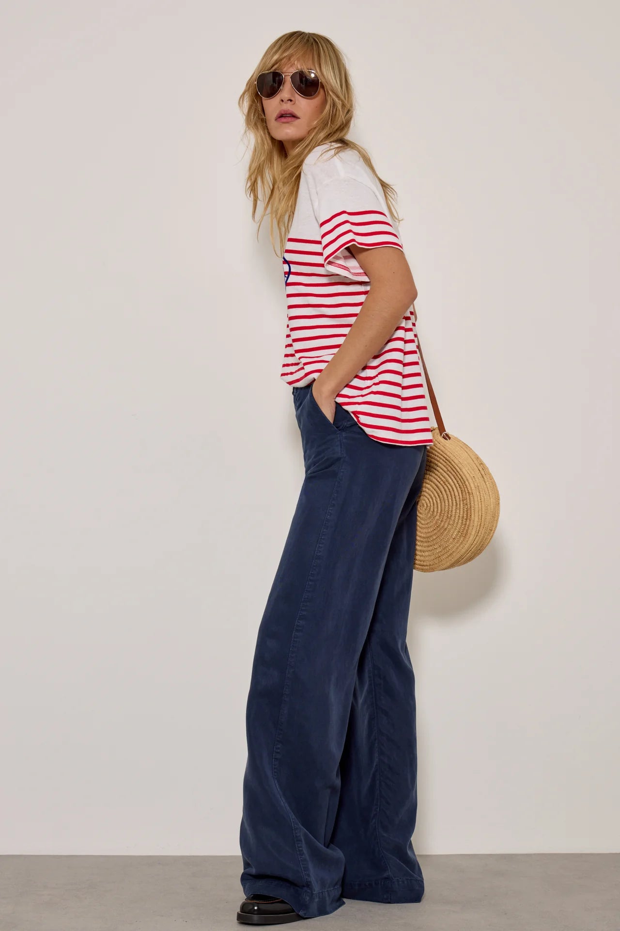 Leika 100% Cotton Wide Leg Trousers in Navy