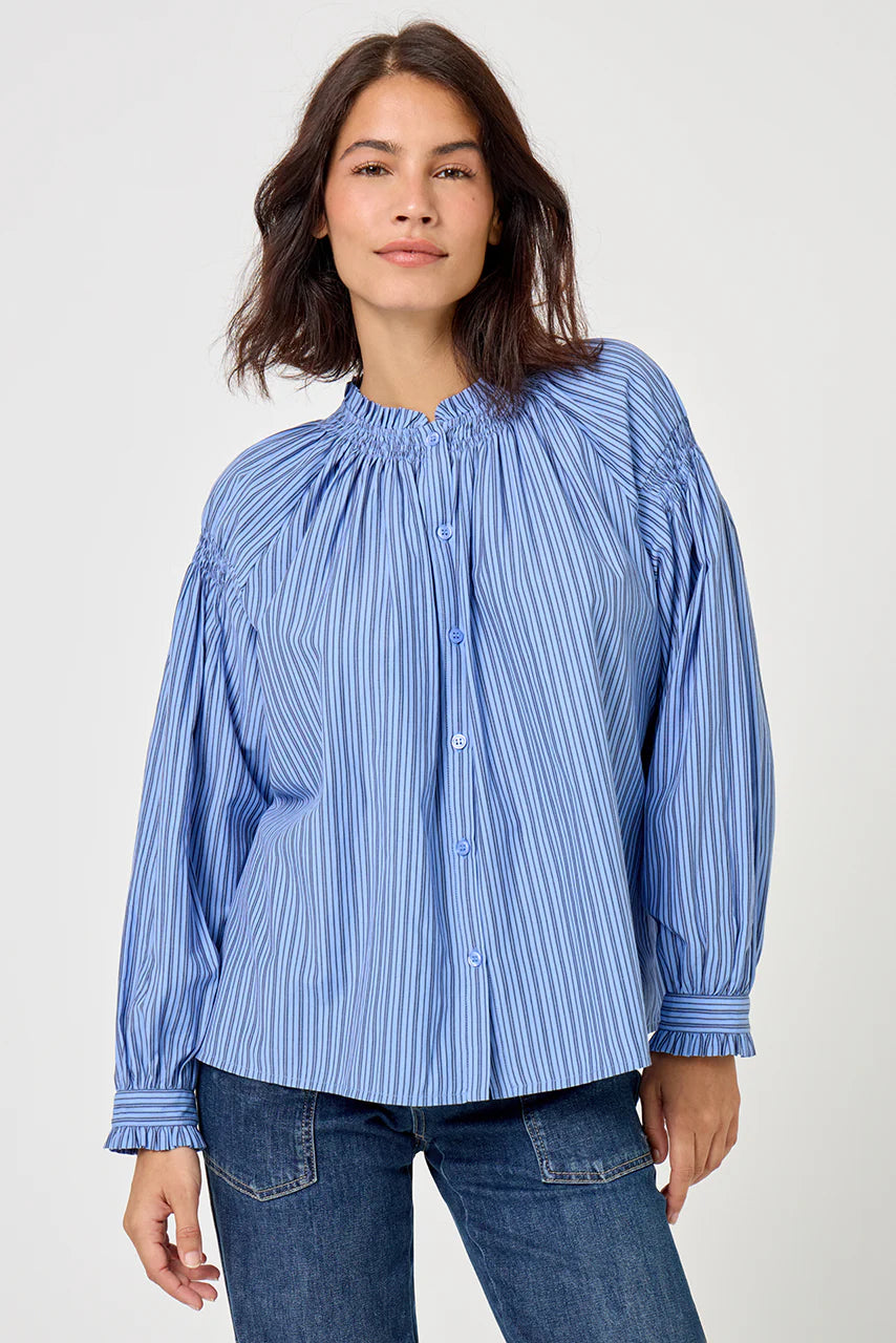 Cesar 100% Cotton Shirt in Iceland Blue Stripe