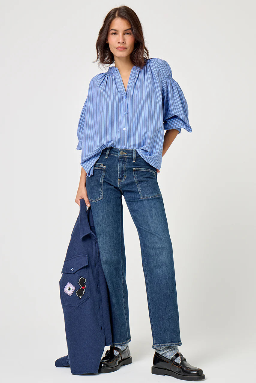 Cesar 100% Cotton Shirt in Iceland Blue Stripe