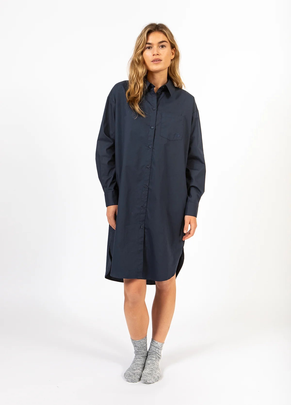 Coster Copenhagen Heart 100% Kiara Long Shirt Dress in Navy