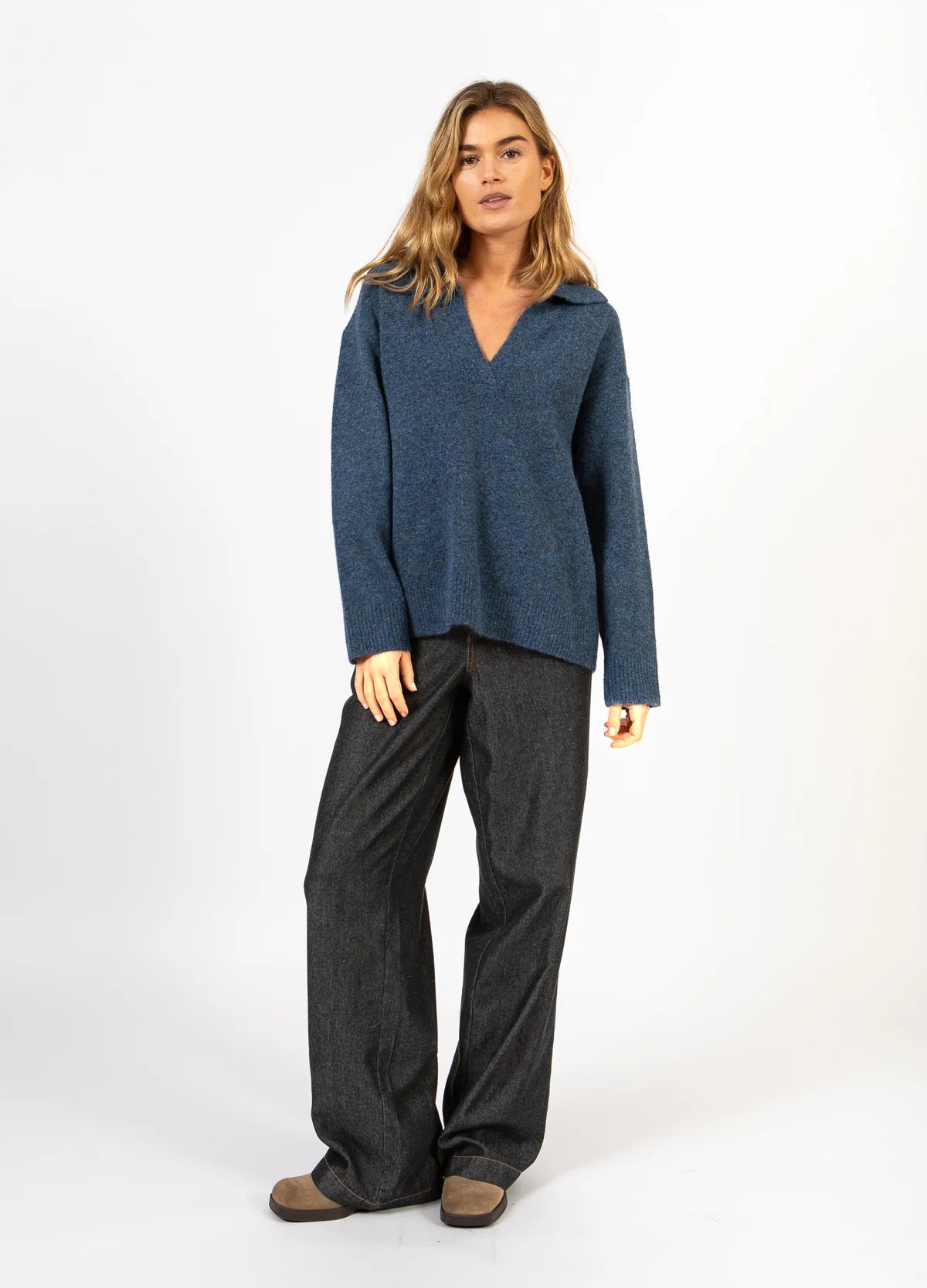 Emerie Polo Sweater in Navy Melange