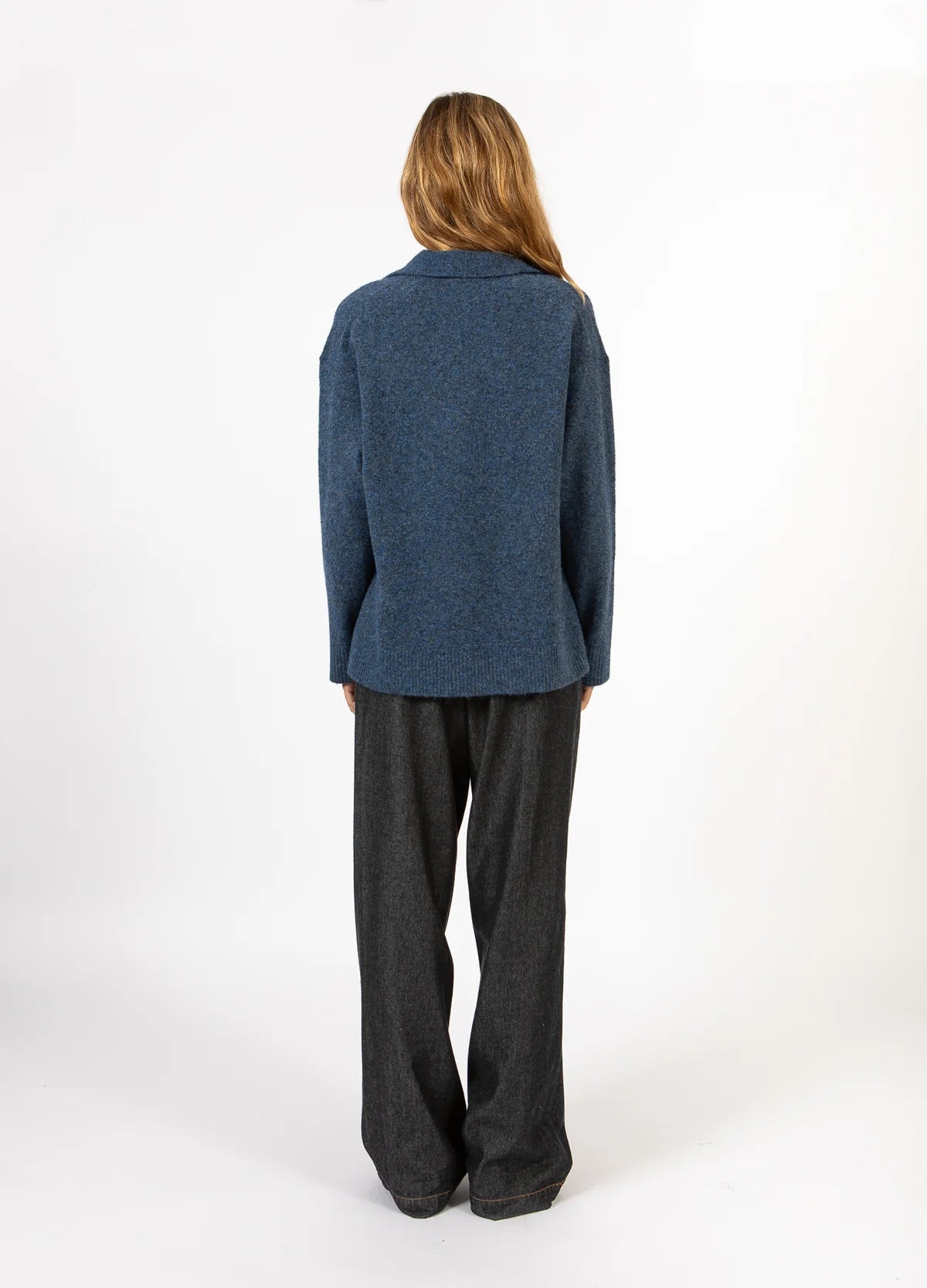 Emerie Polo Sweater in Navy Melange