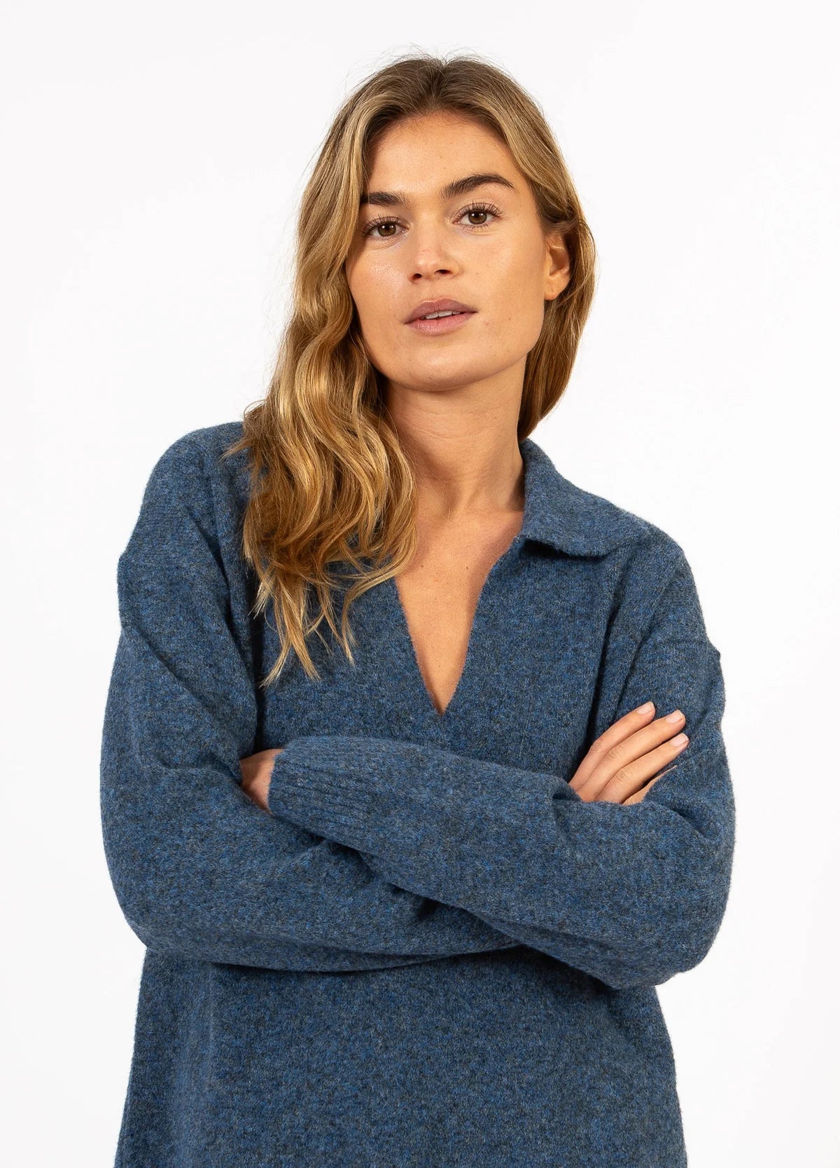 Emerie Polo Sweater in Navy Melange