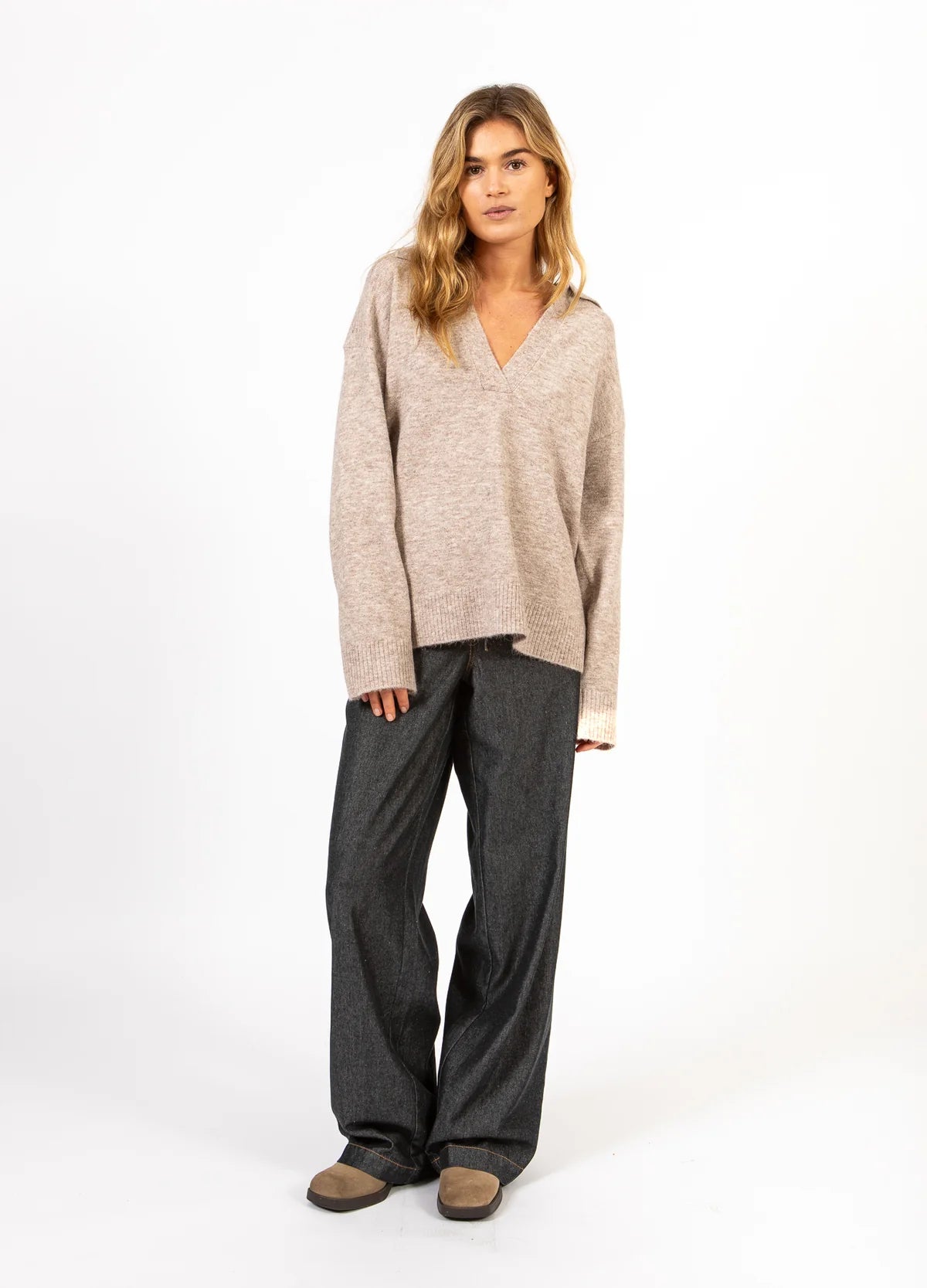 Emerie Polo Sweater in Sand Melange