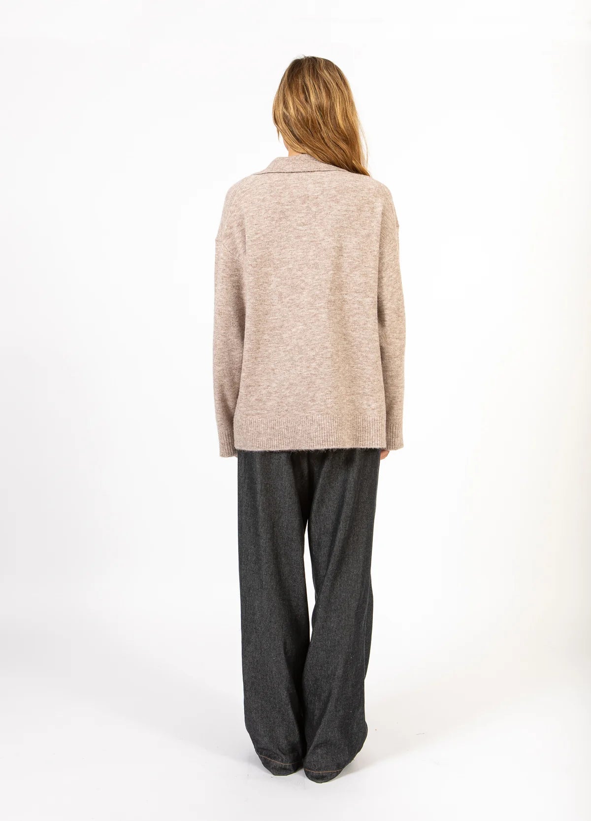 Emerie Polo Sweater in Sand Melange