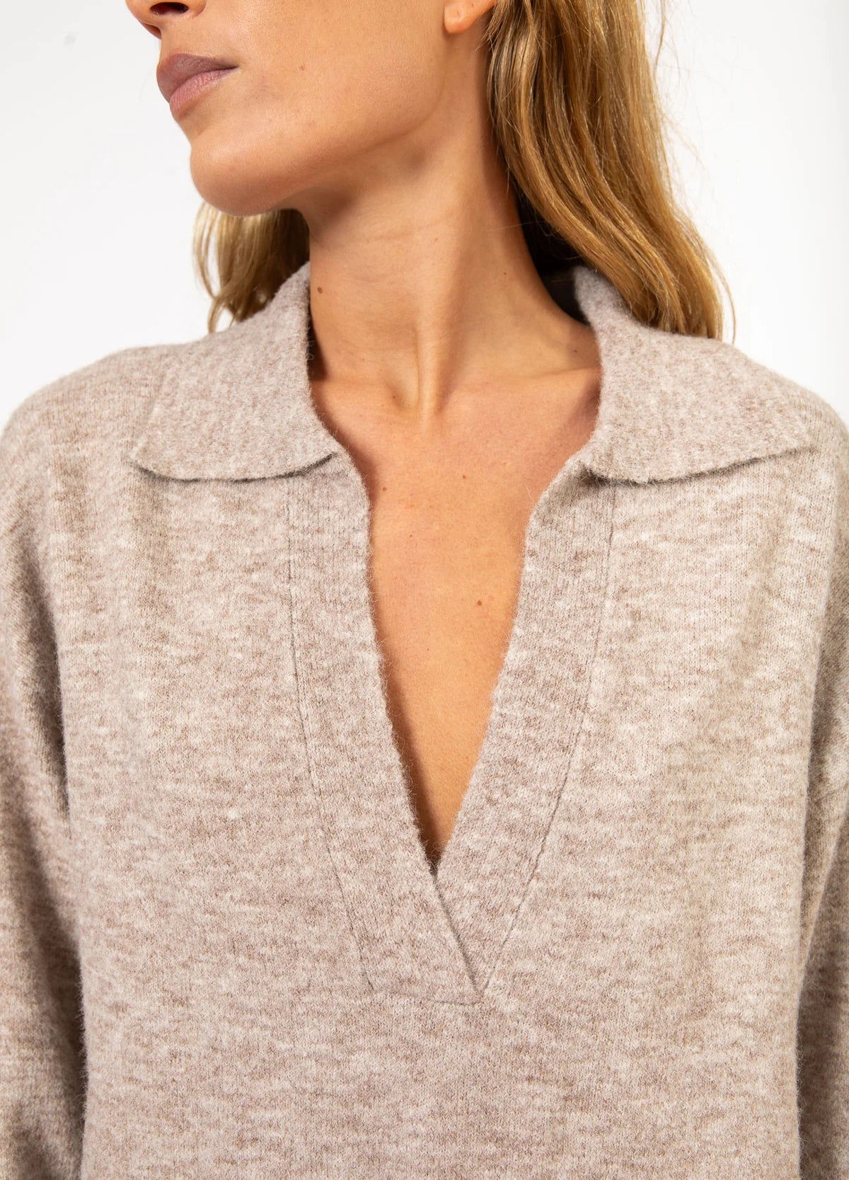 Emerie Polo Sweater in Sand Melange
