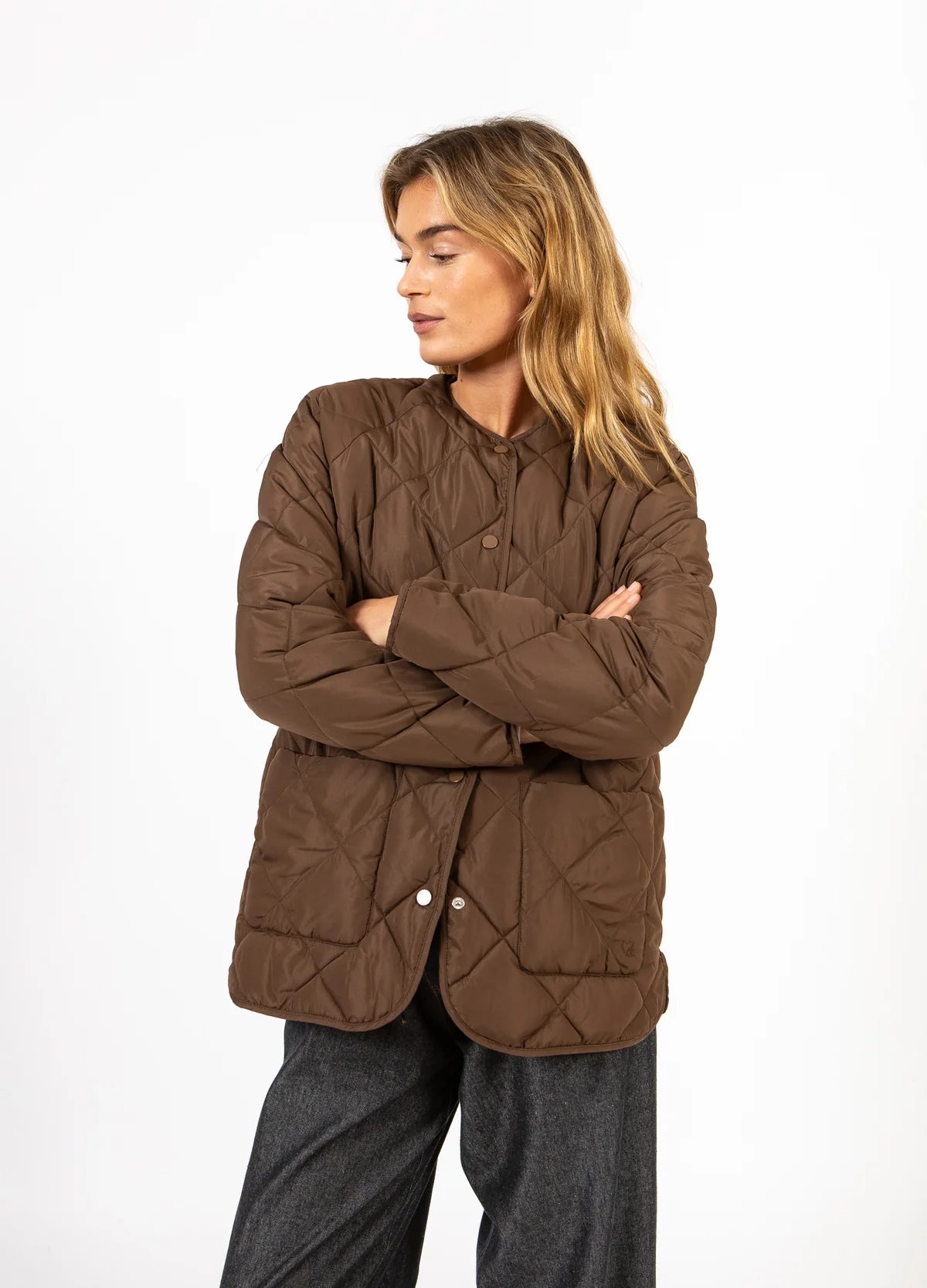 ASTA quilted loose jacket Chocolate brown