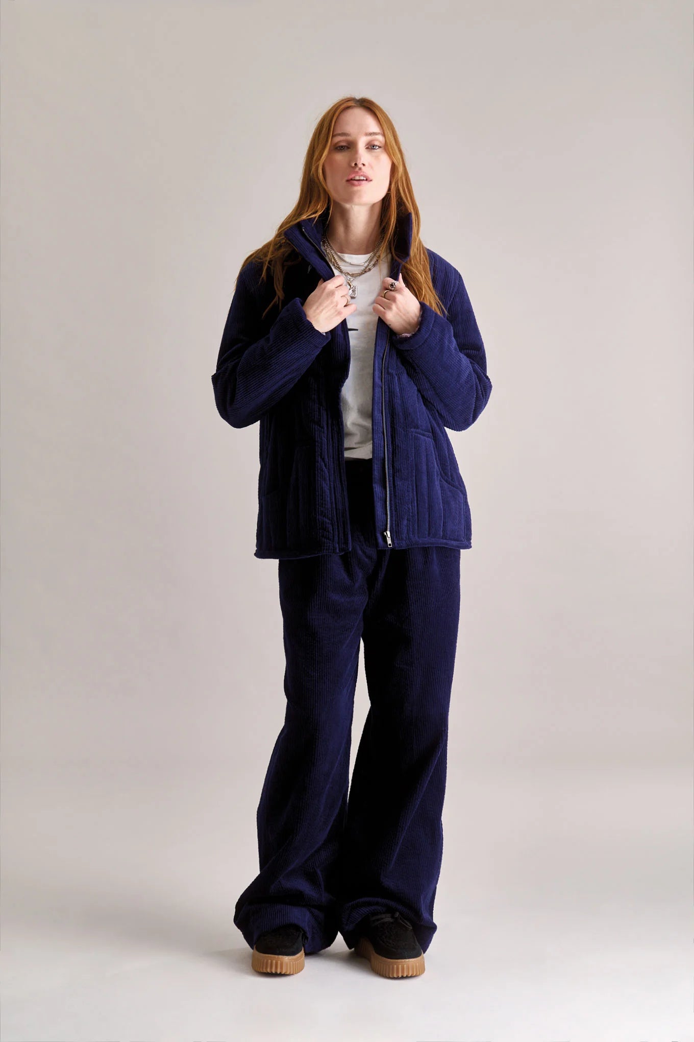 Georgia organic cotton cord coat in Navy