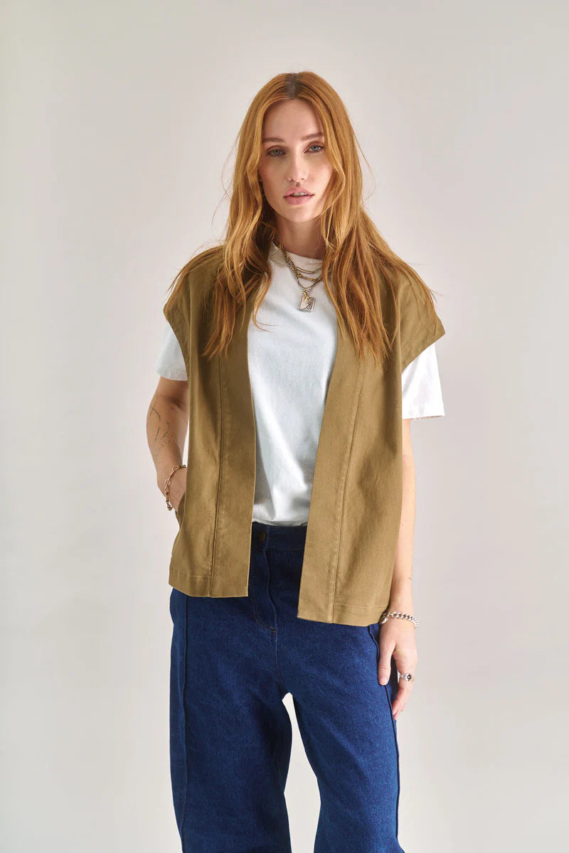 Georgie 100% Organic Cotton Gilet in Olive