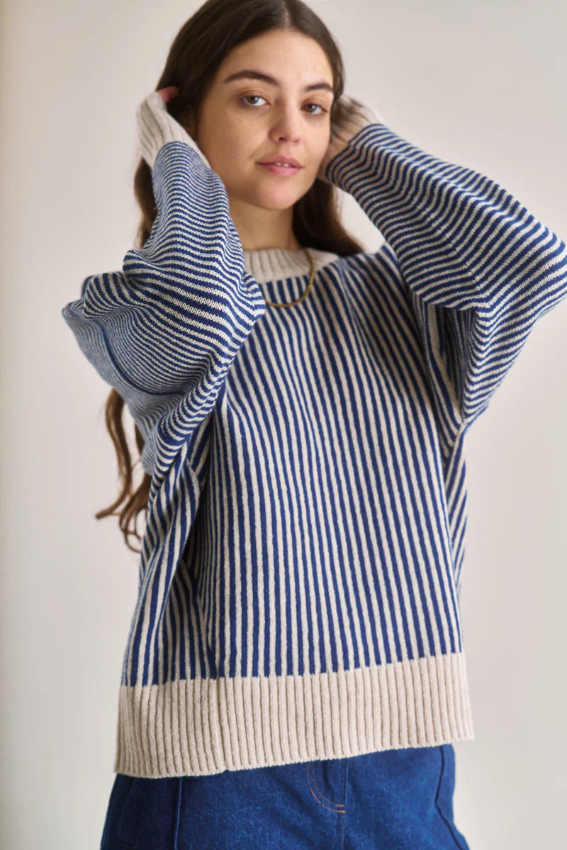 Zizi wool stripe jumper in Navy