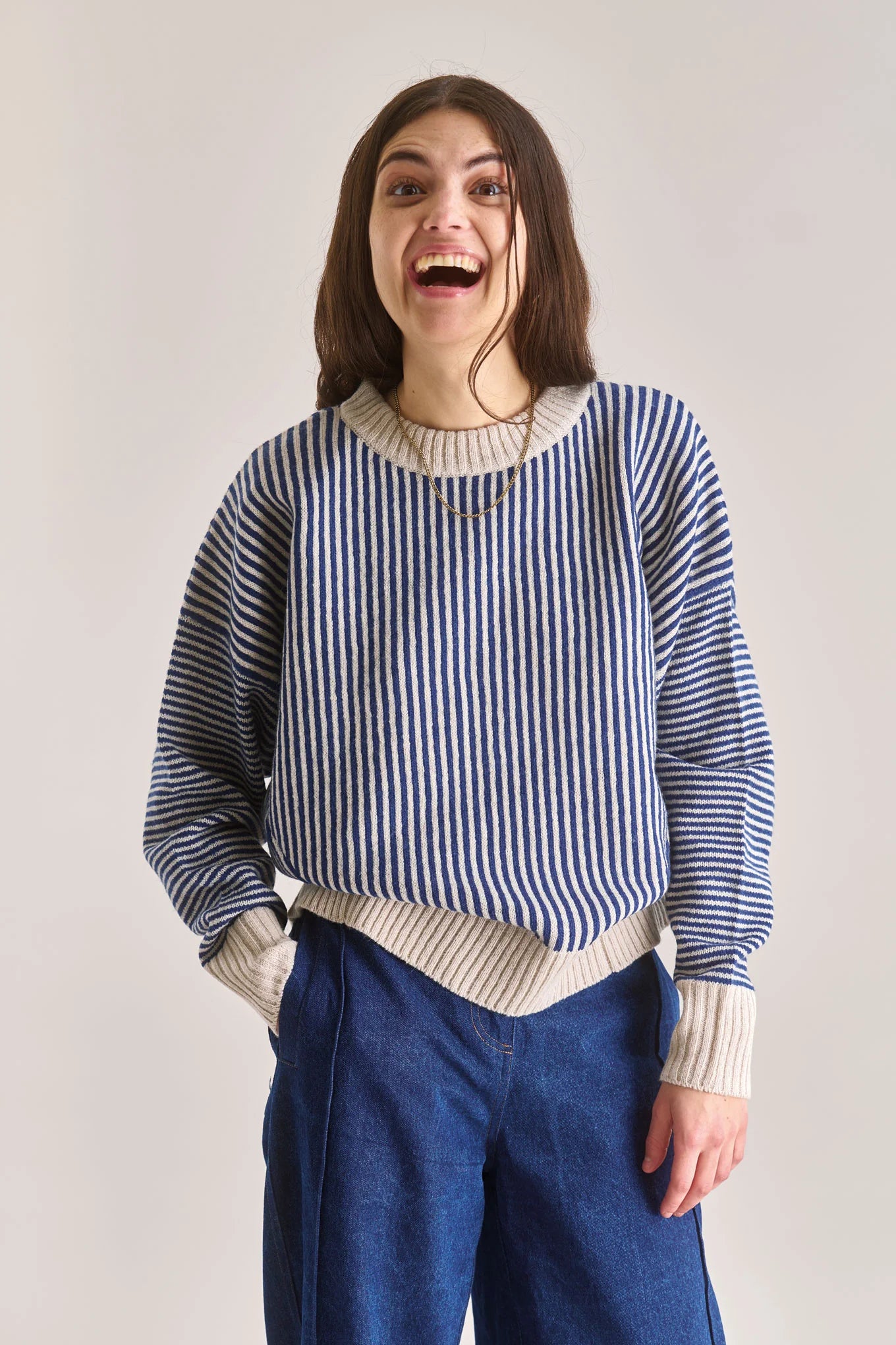 Zizi wool stripe jumper in Navy