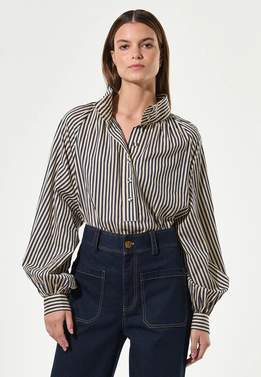 NICOLA Classic stripe blouse in blue & cream