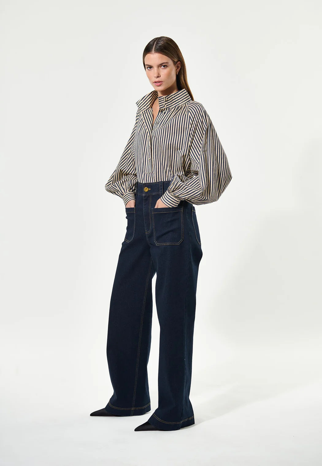 NICOLA Classic stripe blouse in blue & cream