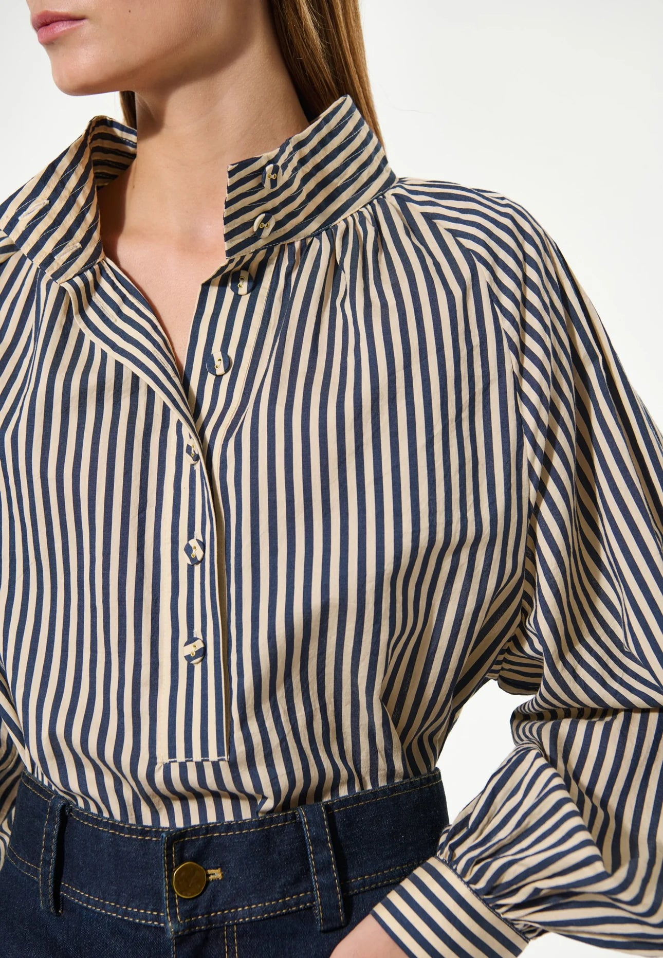 NICOLA Classic stripe blouse in blue & cream