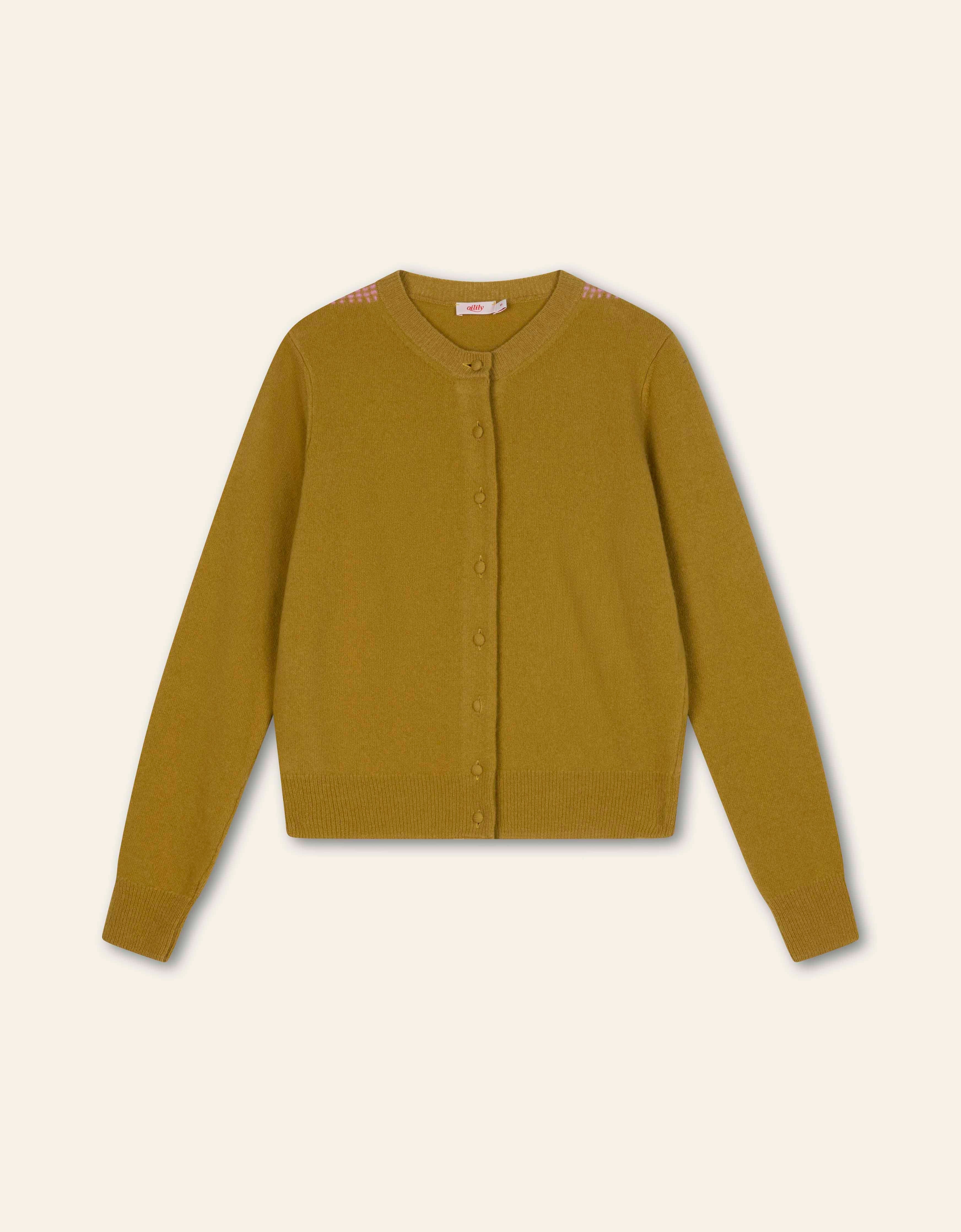 Vira Knitted Crew Cardigan in Olive Oil
