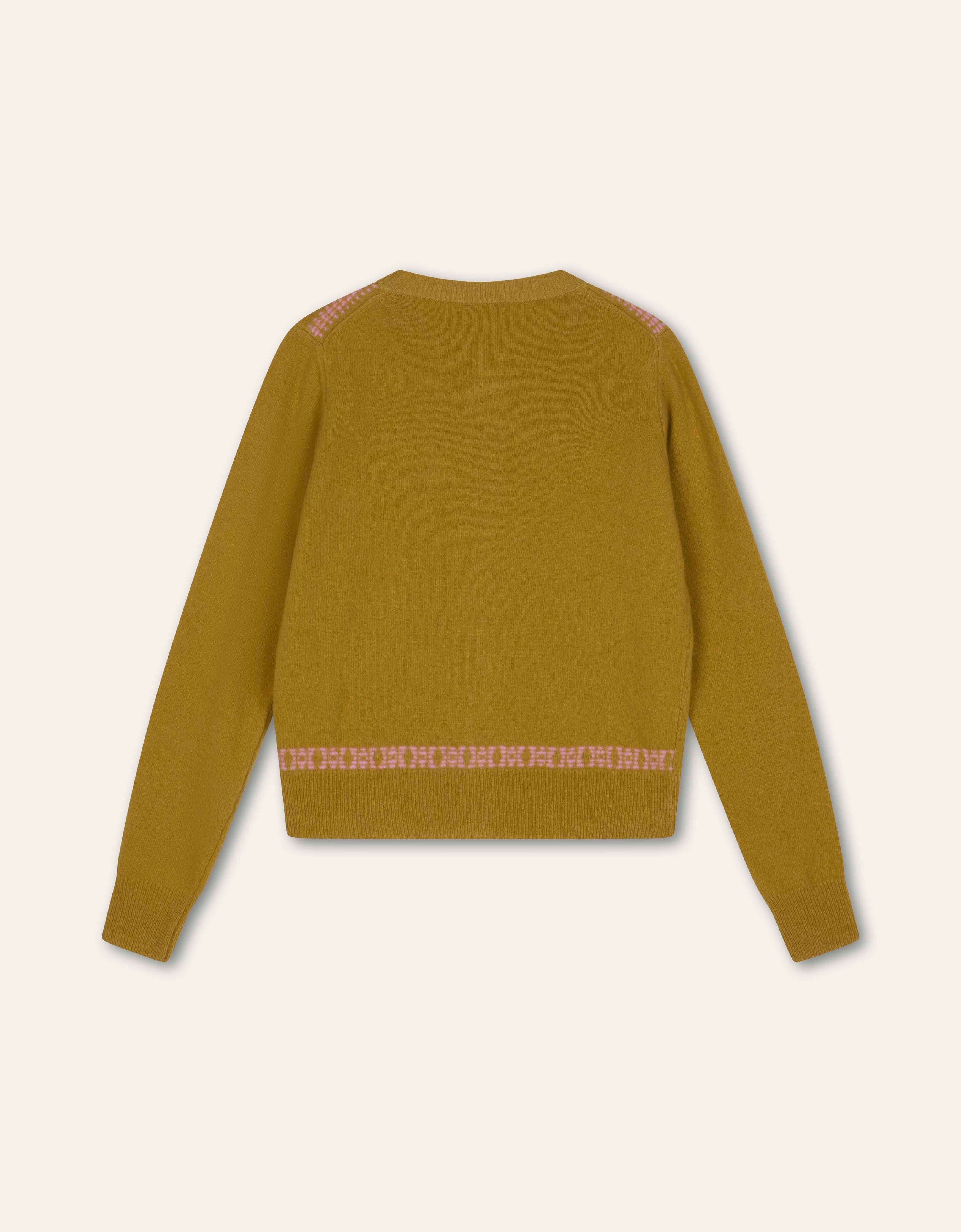 Vira Knitted Crew Cardigan in Olive Oil