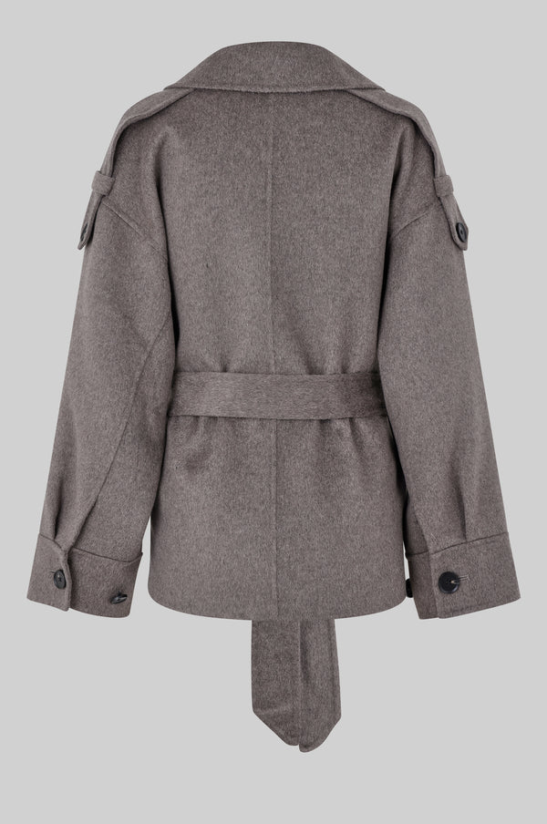 Wallace Belt Jacket Wool & Polyester in Mid Brown Melange