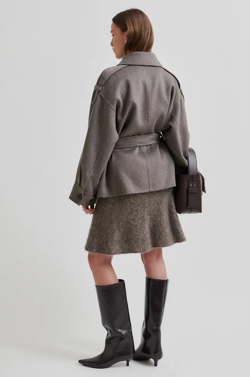 Wallace Belt Jacket Wool & Polyester in Mid Brown Melange