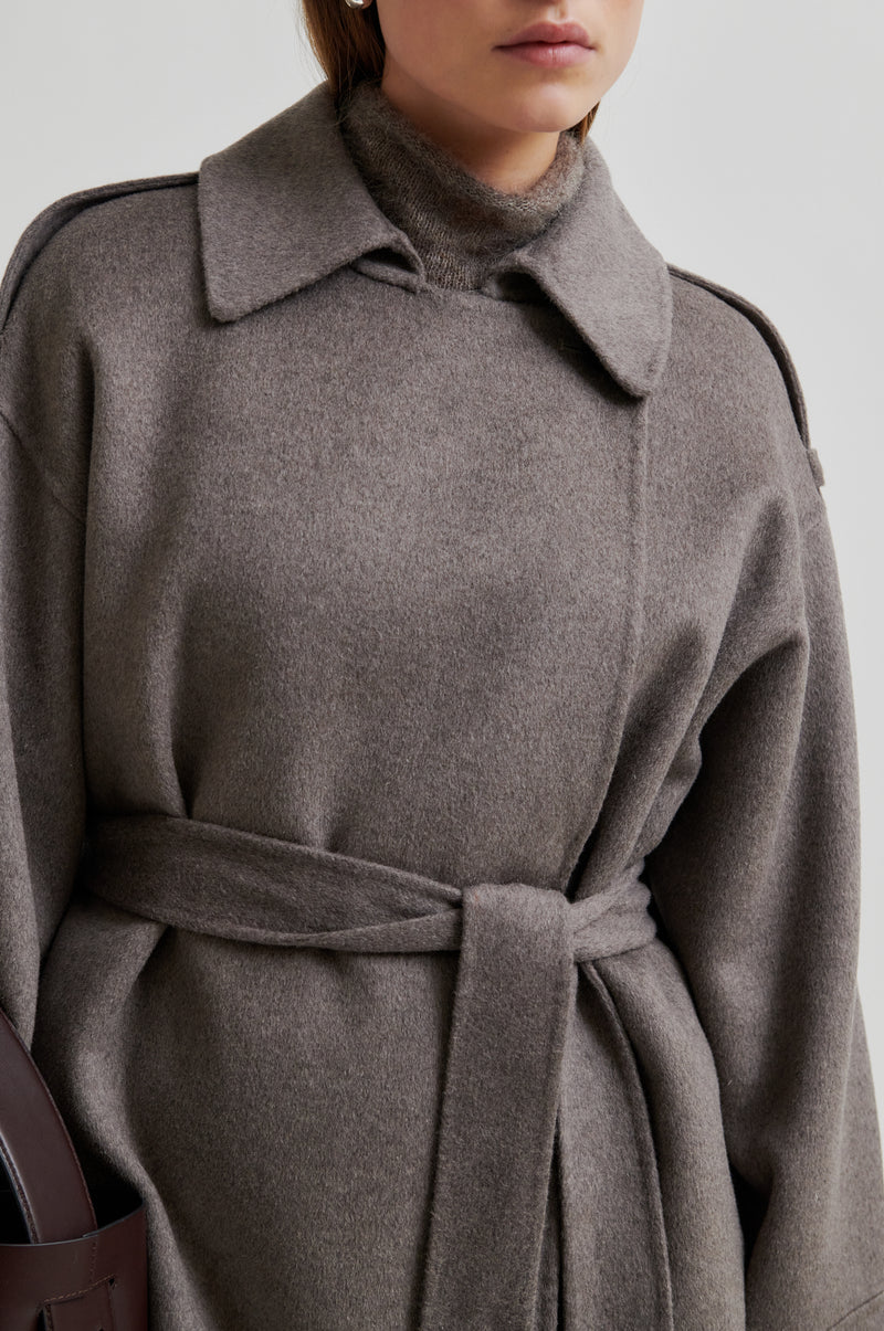 Wallace Belt Jacket Wool & Polyester in Mid Brown Melange
