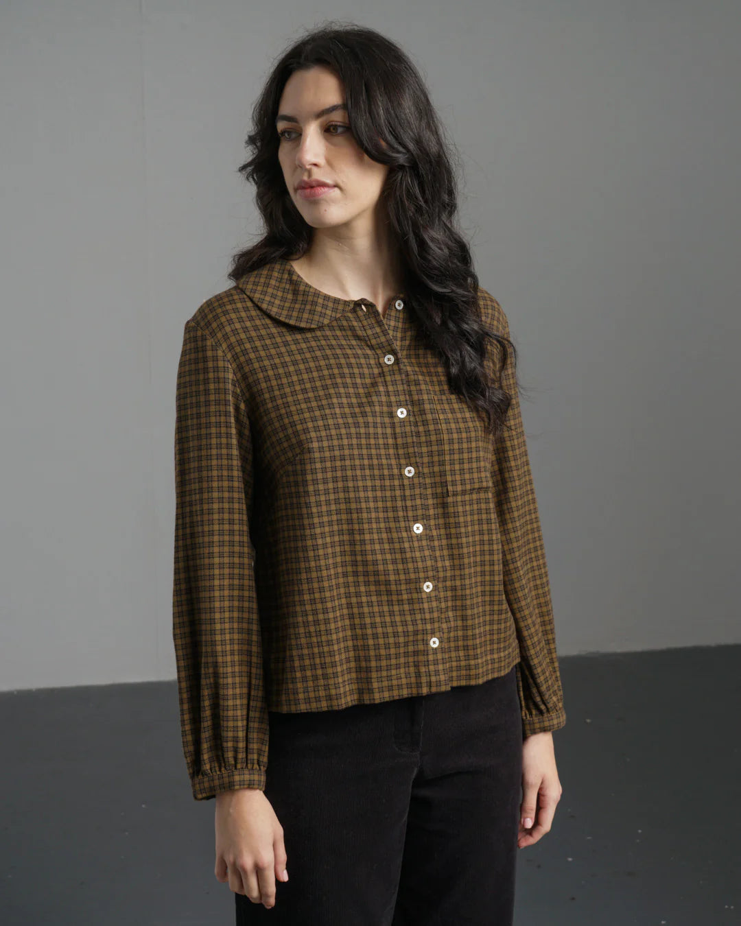 Jolene 100% Organic Cotton Casual Shirt in Brown Flannel Check