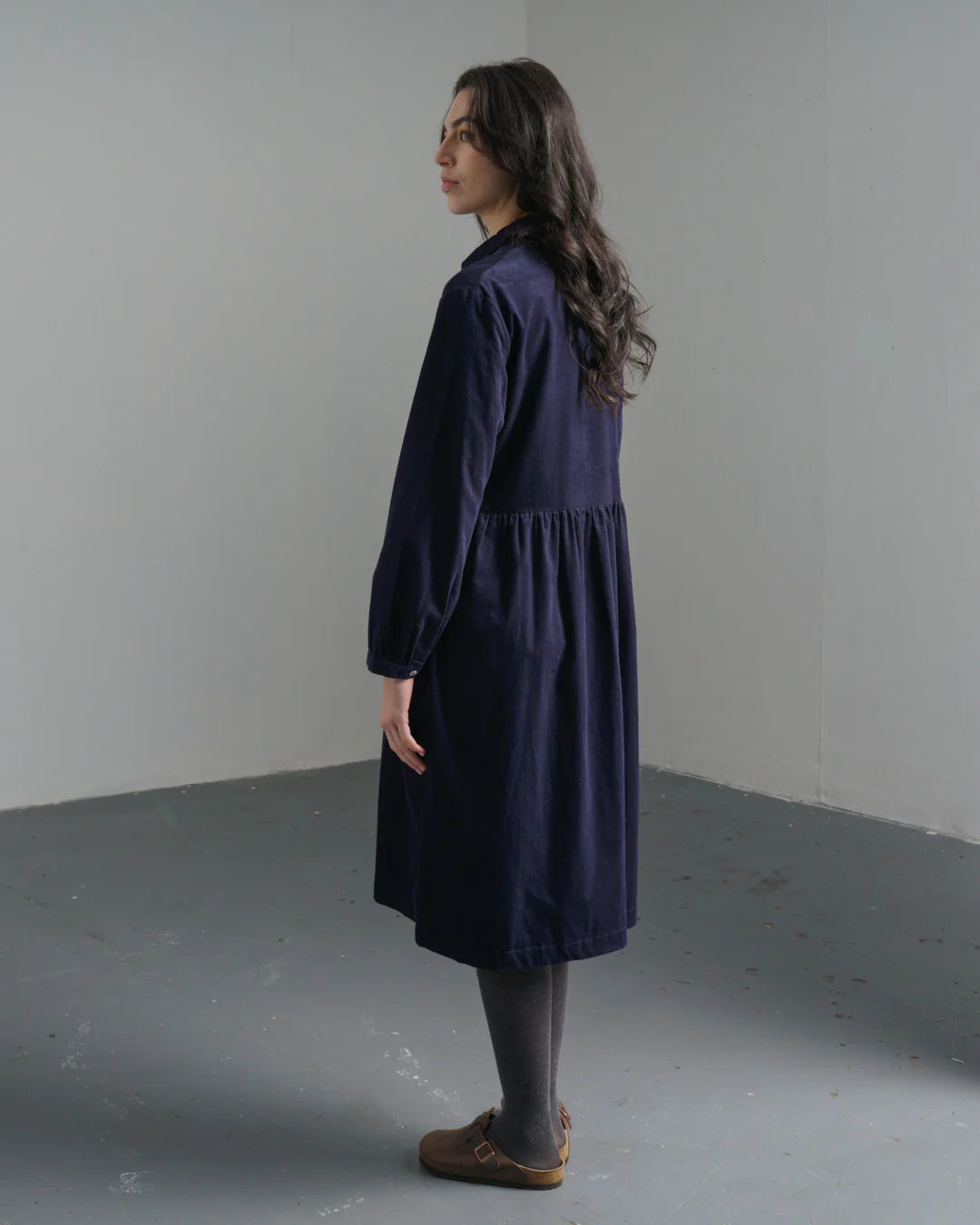 Bea 100% Organic Cotton Needlecord Shirt Dress in Navy