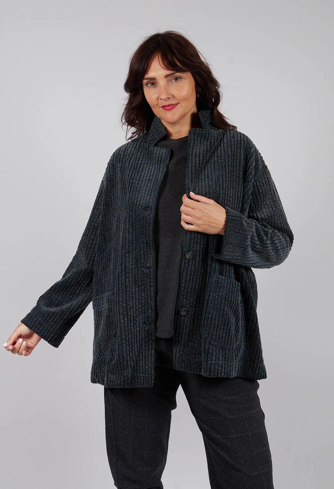 Cereale 100% Cotton Wide Cord Jacket in Charcoal Grey