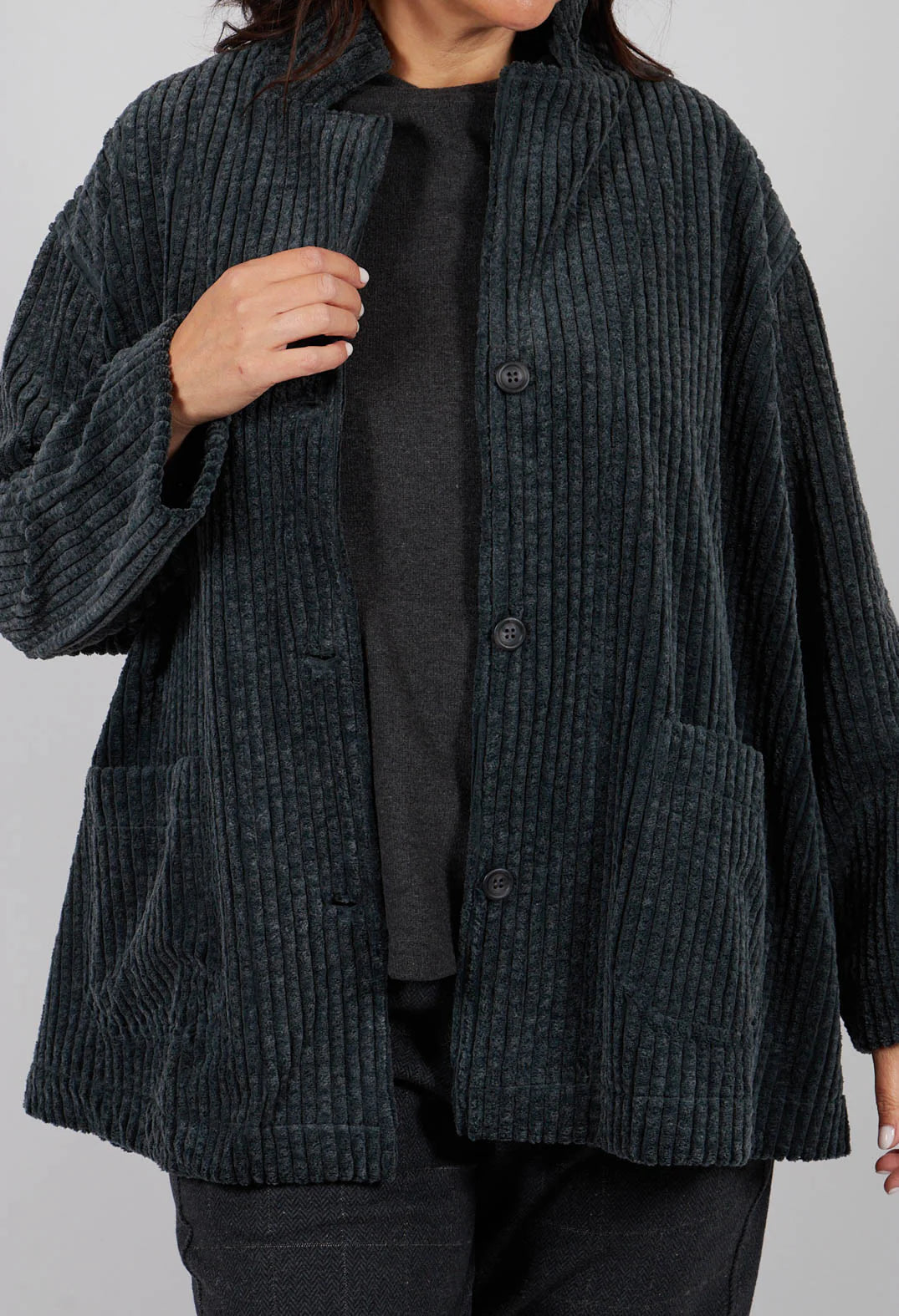 Cereale 100% Cotton Wide Cord Jacket in Charcoal Grey