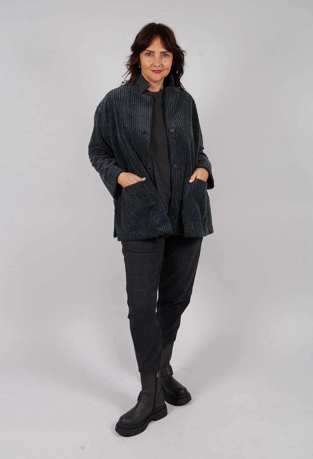 Cereale 100% Cotton Wide Cord Jacket in Charcoal Grey