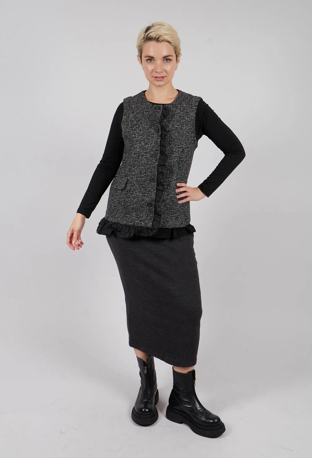 Edda Fitted Waistcoat in Black and White Check