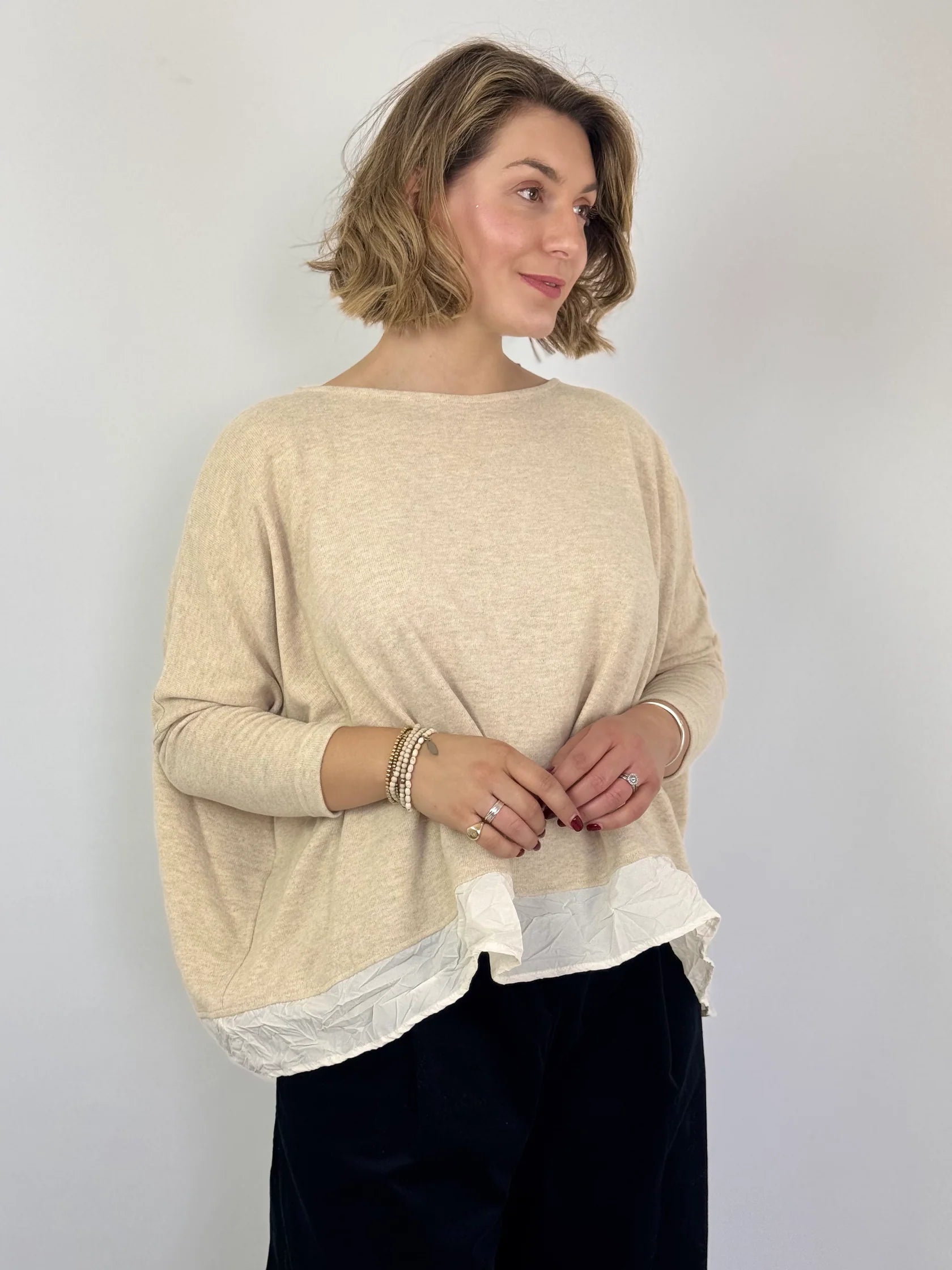 Bamboo Jumper in soft cotton fleece in Luna Beige