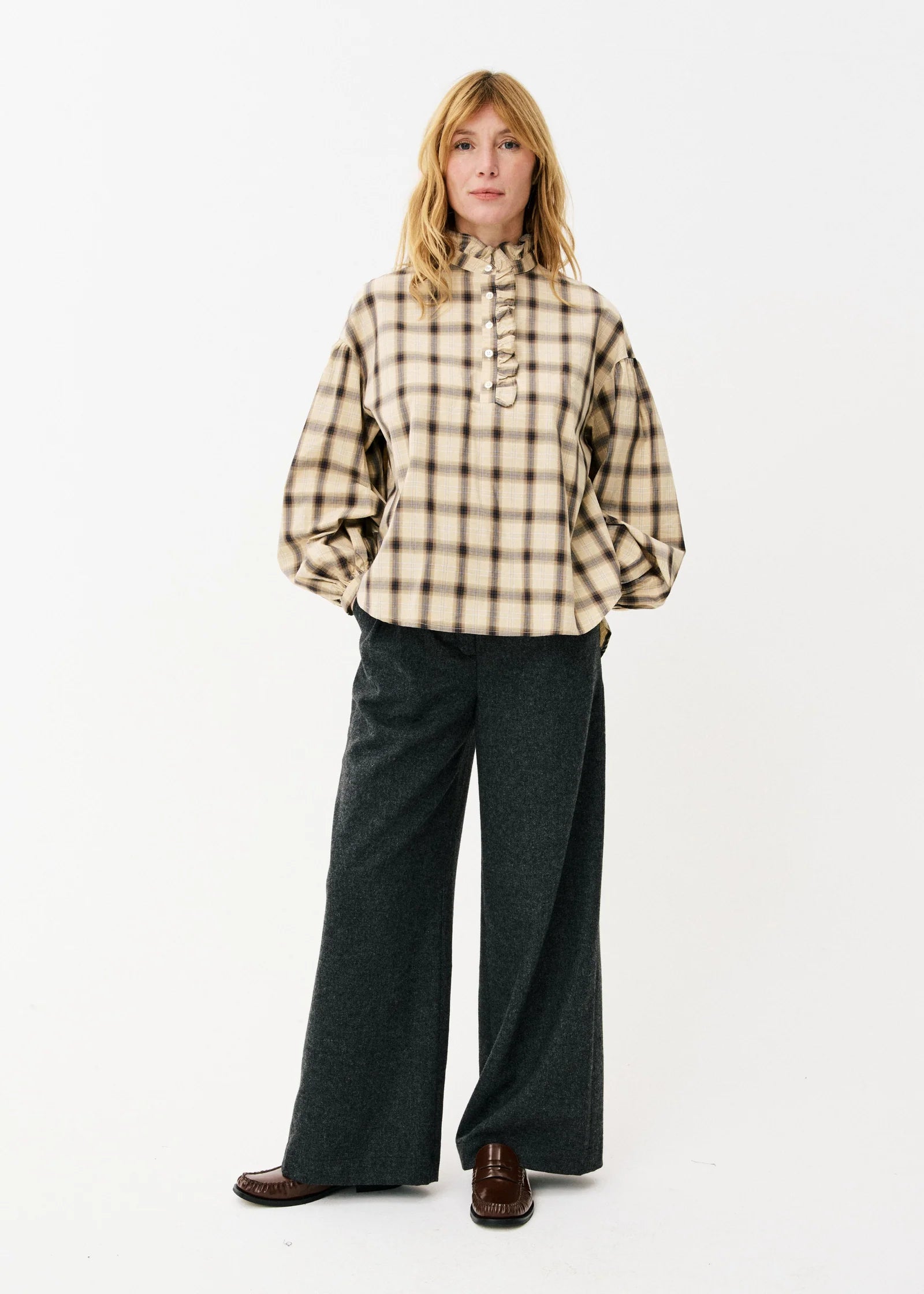 Lalou Blouse in Beige Check