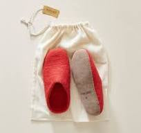 100% Wool Hand Felted Slippers in Berry Red
