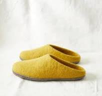 100% Wool Hand Felted Slippers in Mustard Yellow
